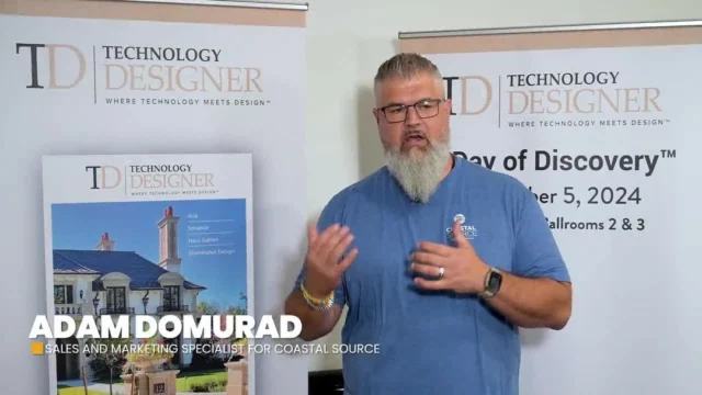 Check out @coastalsourceadamd chatting with @techdesignermag at their Day of Discovery during the 2024 @cediaexpo! Hear what Adam has to say about our products and how they enhance your outdoor space and environment. ✨